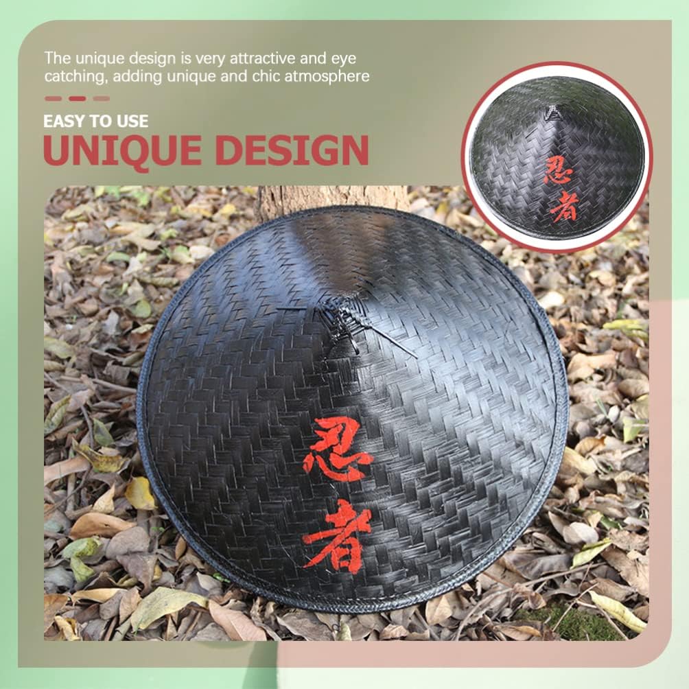 STOBOK Ninja Hat Black Bamboo Straw Conical Cap