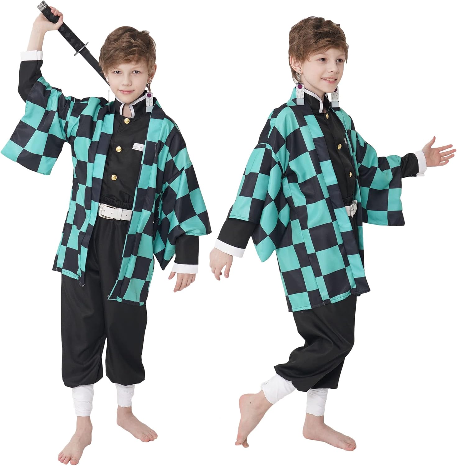 Mens Kimono Costume for Boys Halloween Pink Kamado Cosplay Includes Accessories