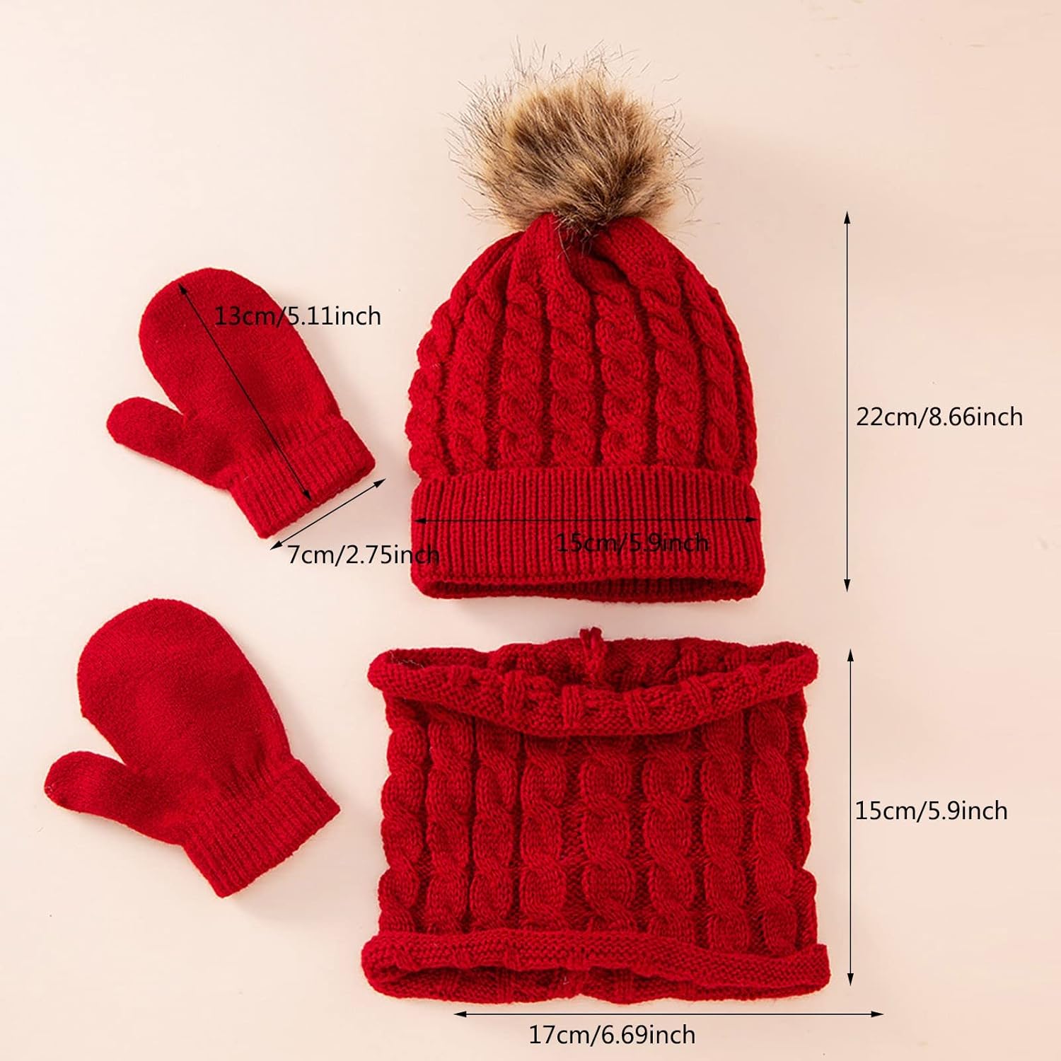 Toddler Winter Hat Scarf Gloves Set with Fleece Lining