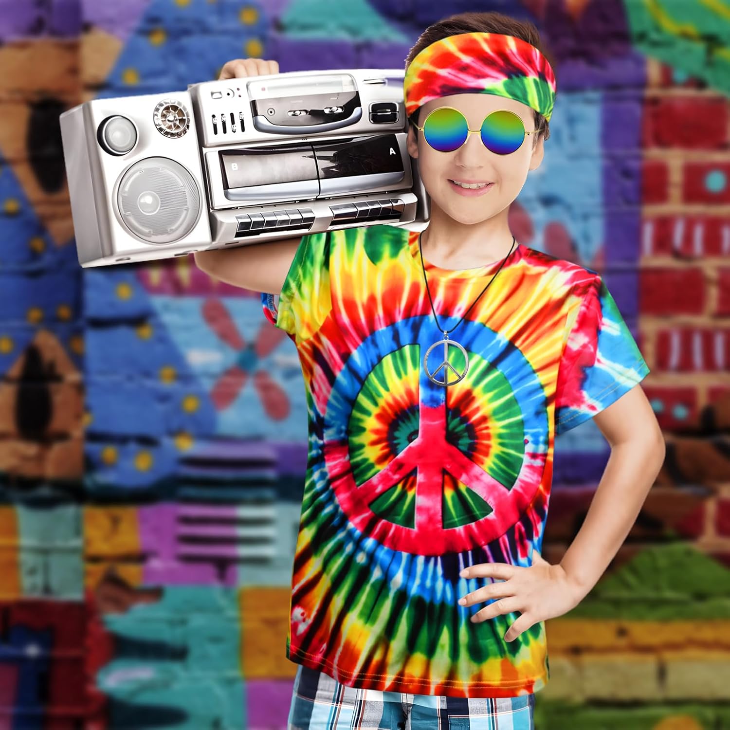 Boys Hippie Costume 4Pcs Set for Halloween Party