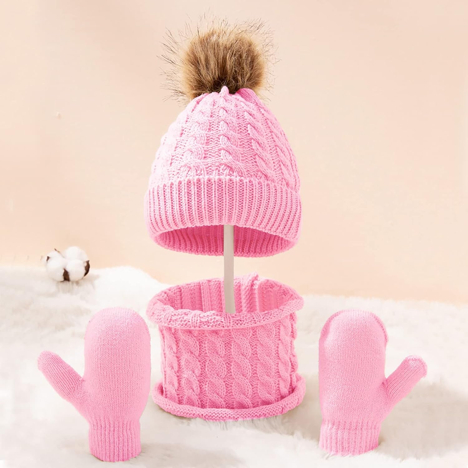 Toddler Winter Hat Scarf Gloves Set with Fleece Lining