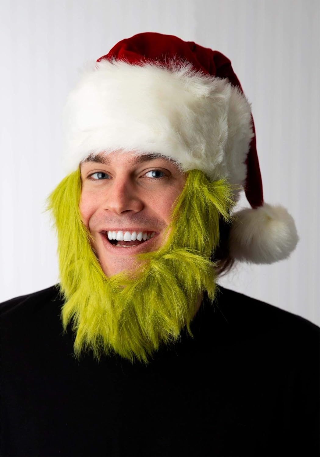 Adjustable Grinch Santa Hat with Fur beard