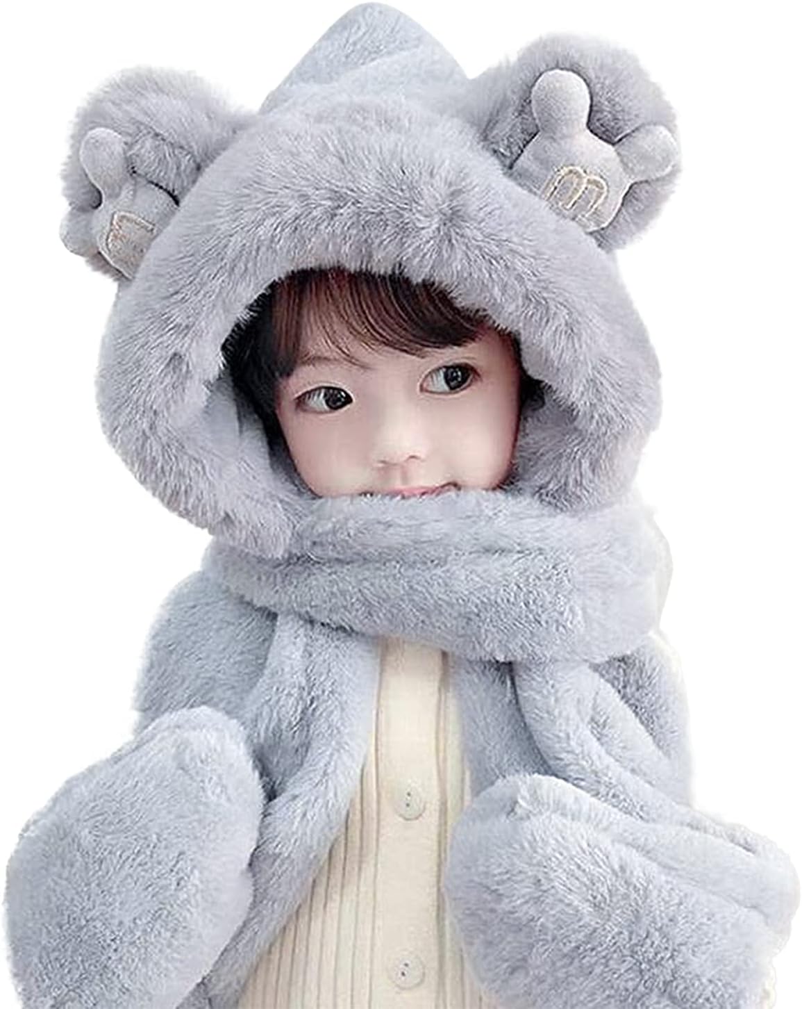 Kids Winter Hat Scarf Mittens 3 in 1 Hat Faux Fur Hat