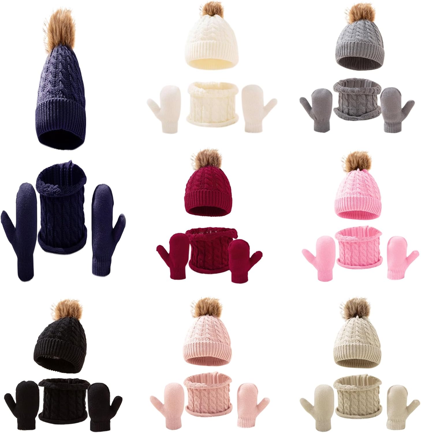 Toddler Winter Hat Scarf Gloves Set with Fleece Lining