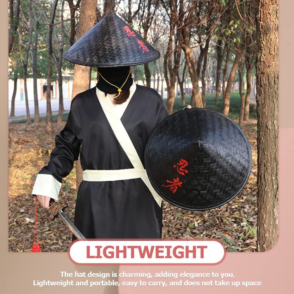 STOBOK Ninja Hat Black Bamboo Straw Conical Cap