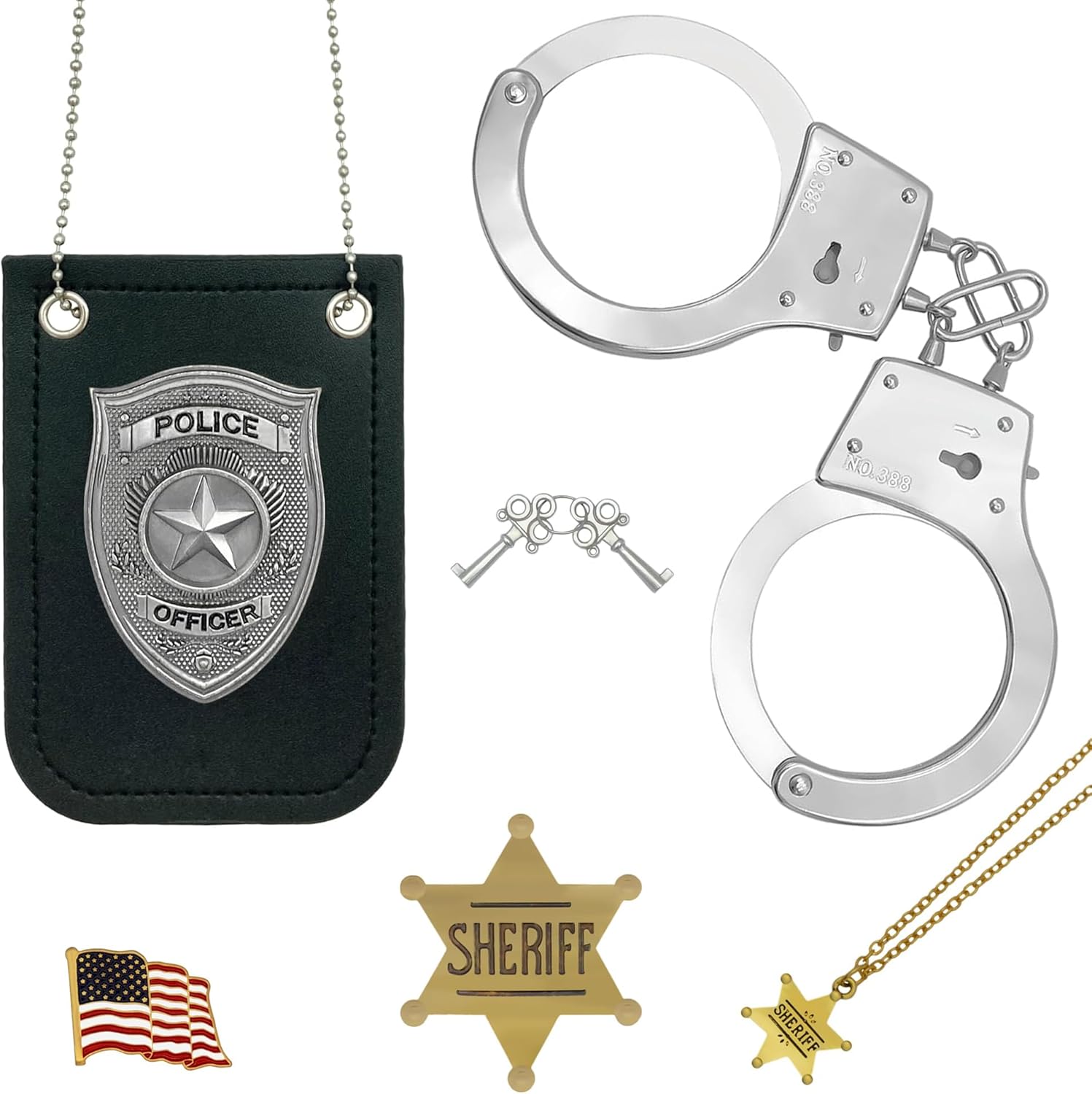 HOHAJIU 5PCS Police Badge and Handcuffs Toy Set for Kids