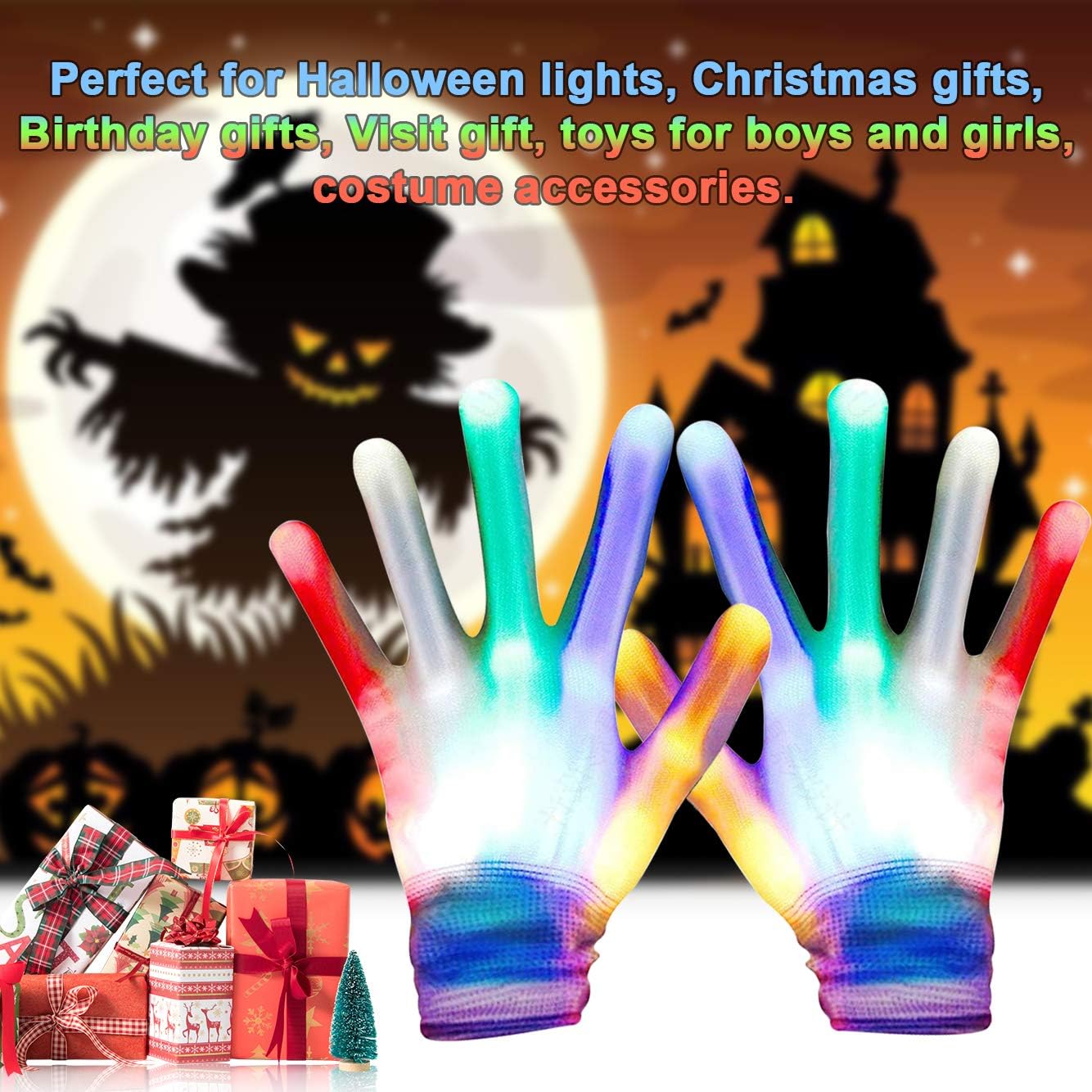 Glowing LED Gloves for Kids Halloween Christmas Birthday Gifts