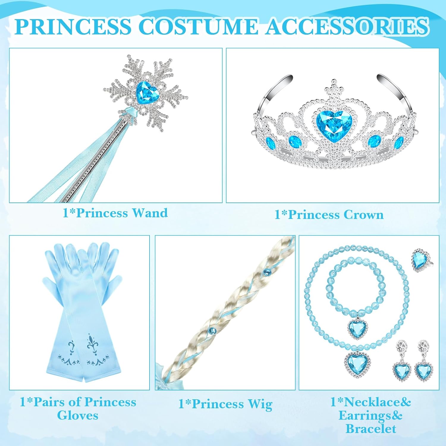 Perfect Princess Party Accessories Set of 8 - Cosplay Set for Girls