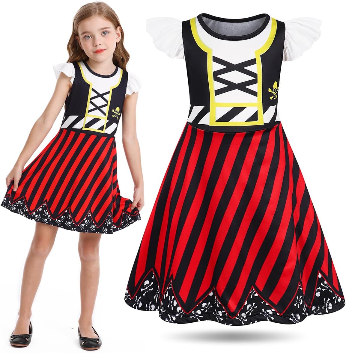 Girls Pirate Dress Buccaneer Cosplay Outfits for Kids Pirate Party Halloween