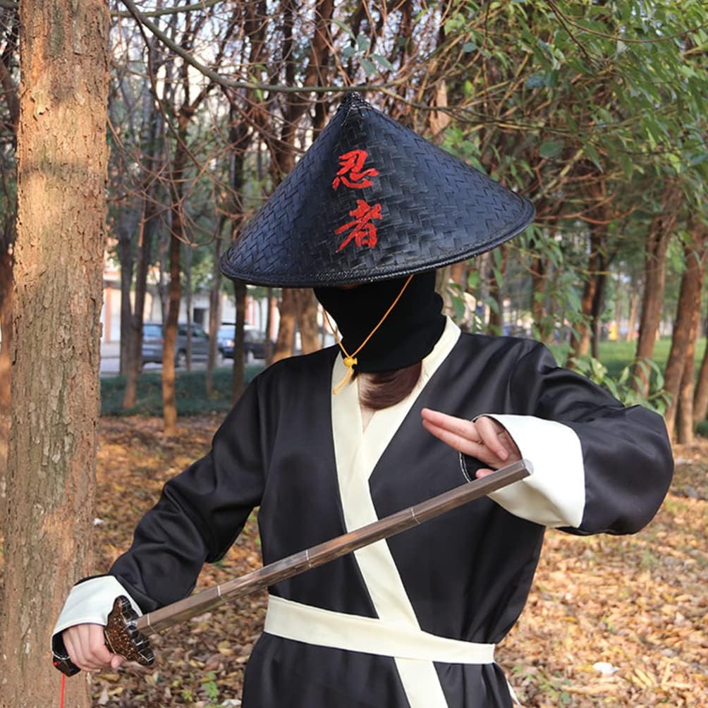 STOBOK Ninja Hat Black Bamboo Straw Conical Cap