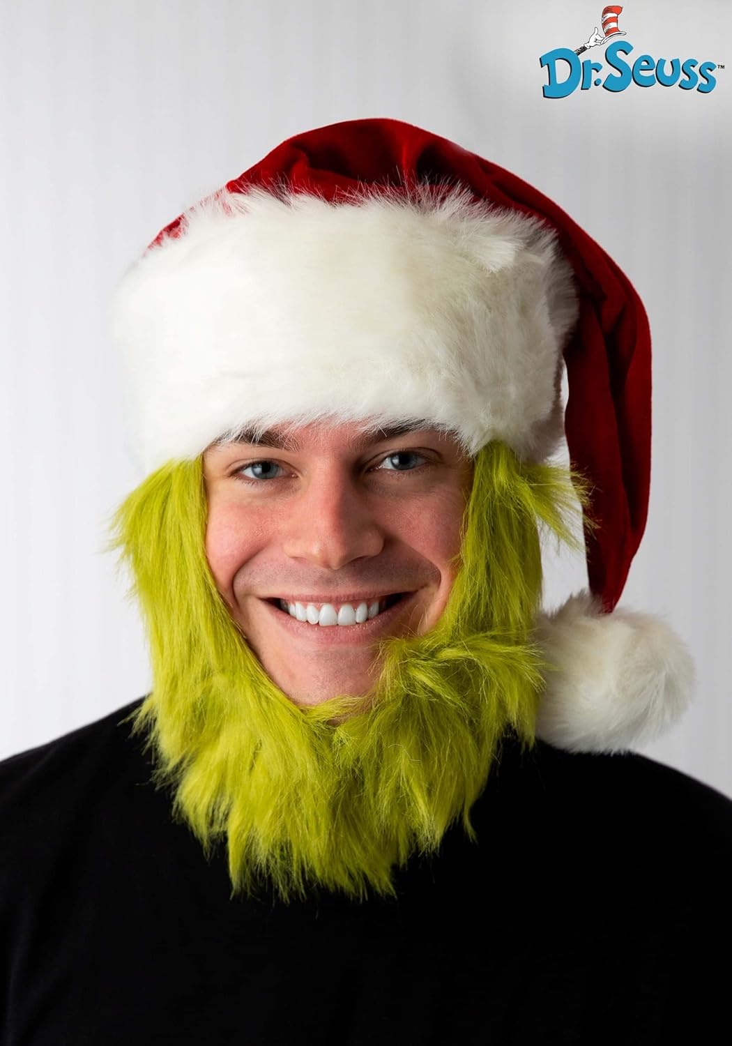 Adjustable Grinch Santa Hat with Fur beard