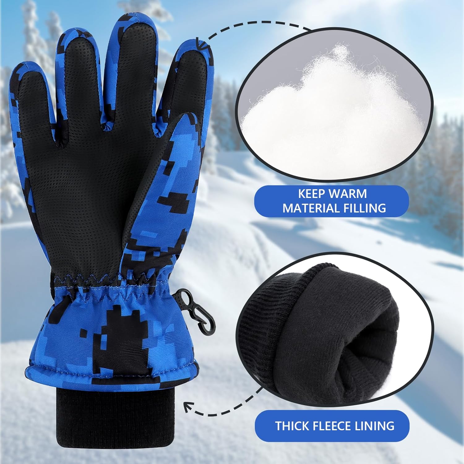 Duoyeree Kids Waterproof Ski Gloves - Keep Warm Dry