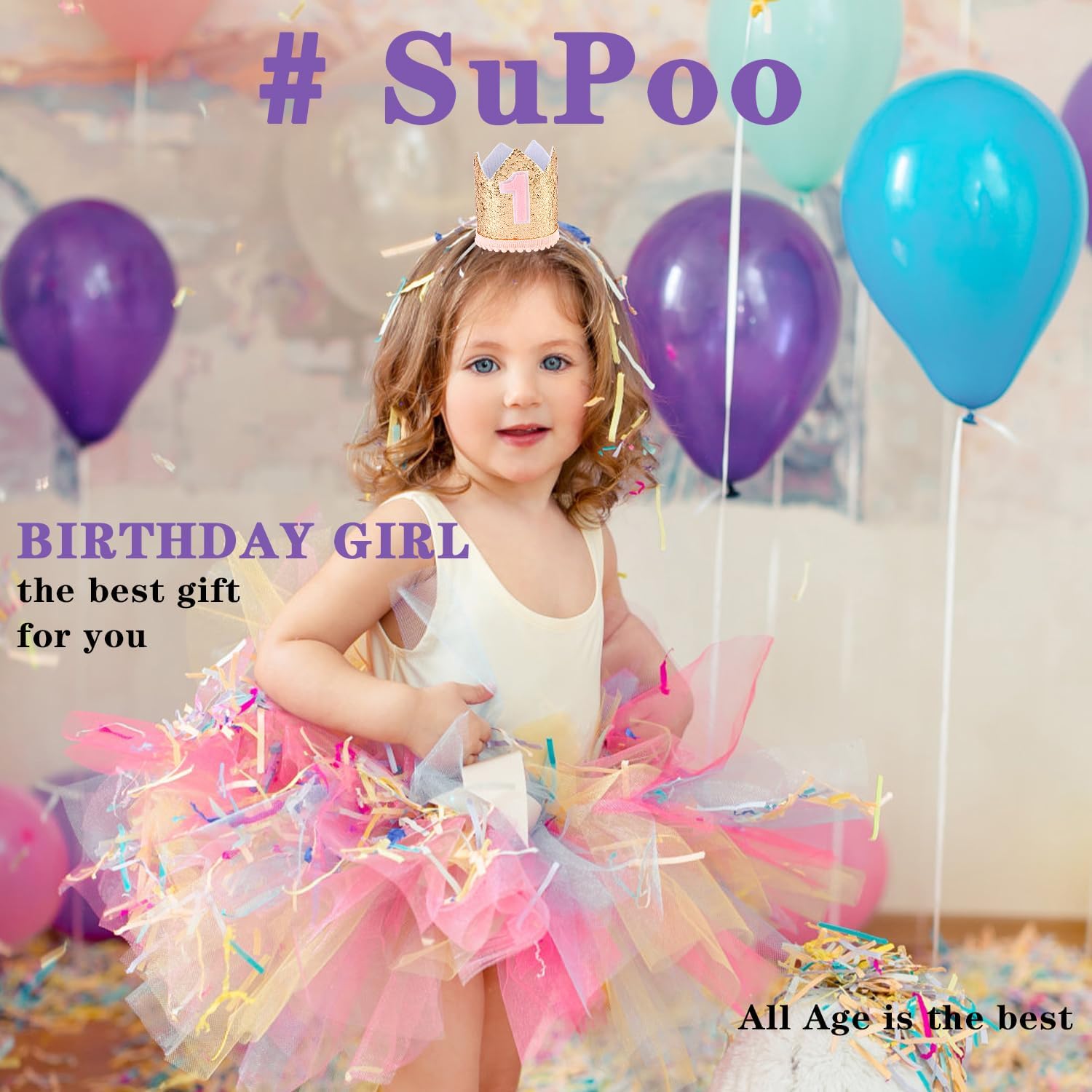 First Birthday Glitter Crown Headband for Girls