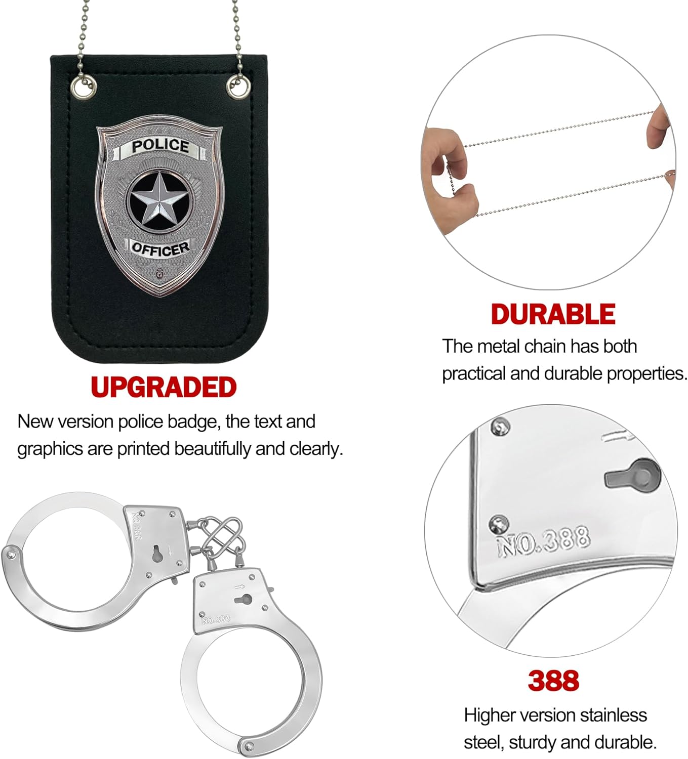 HOHAJIU 5PCS Police Badge and Handcuffs Toy Set for Kids
