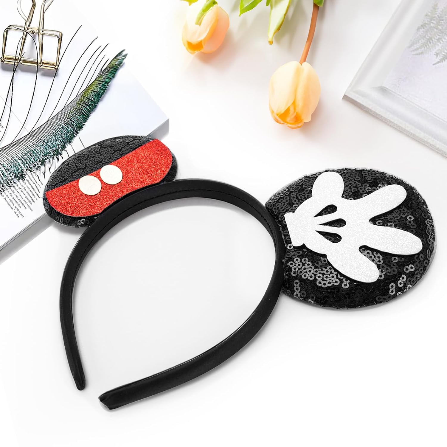 LYLINRed-Black Sequin Mouse Ears Headband Halloween Party Accessories