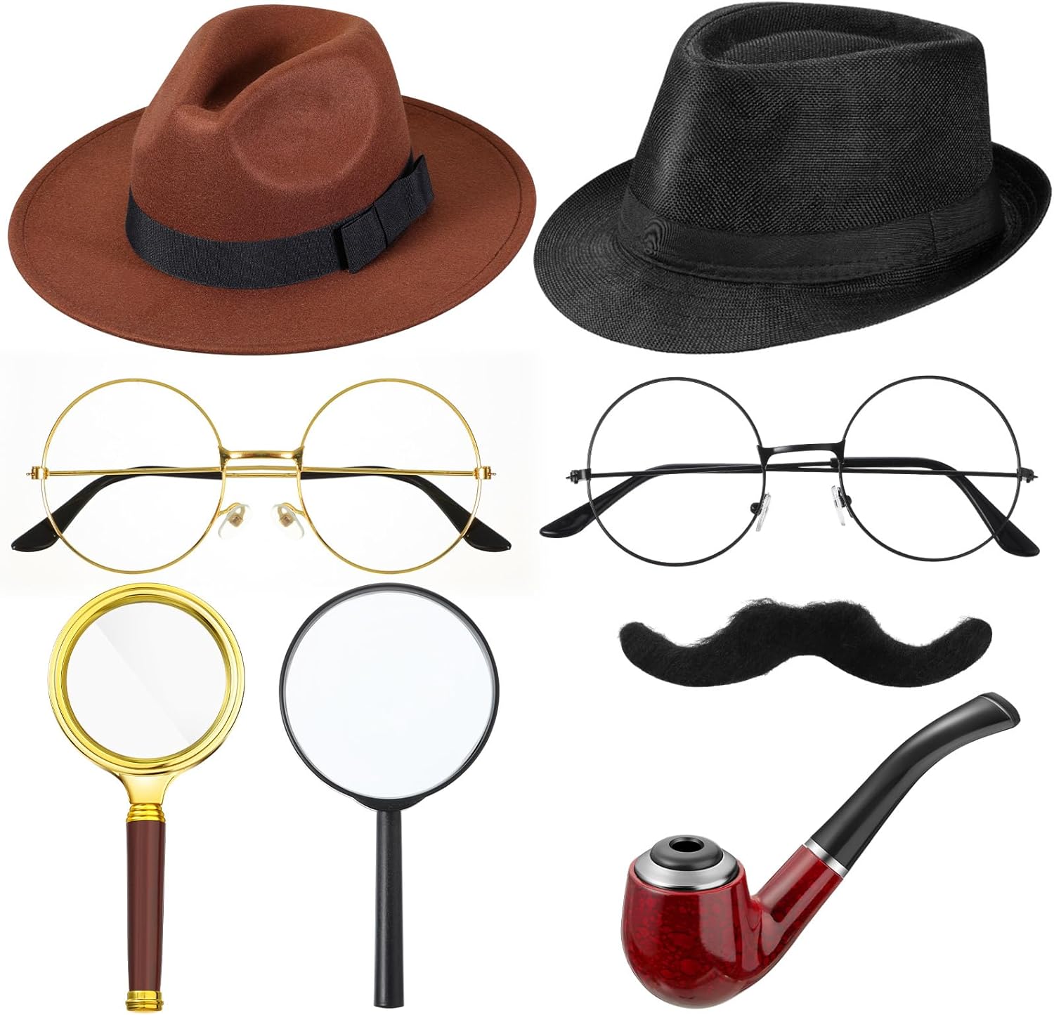 8-Piece Detective Costume Kit for Kids Adults