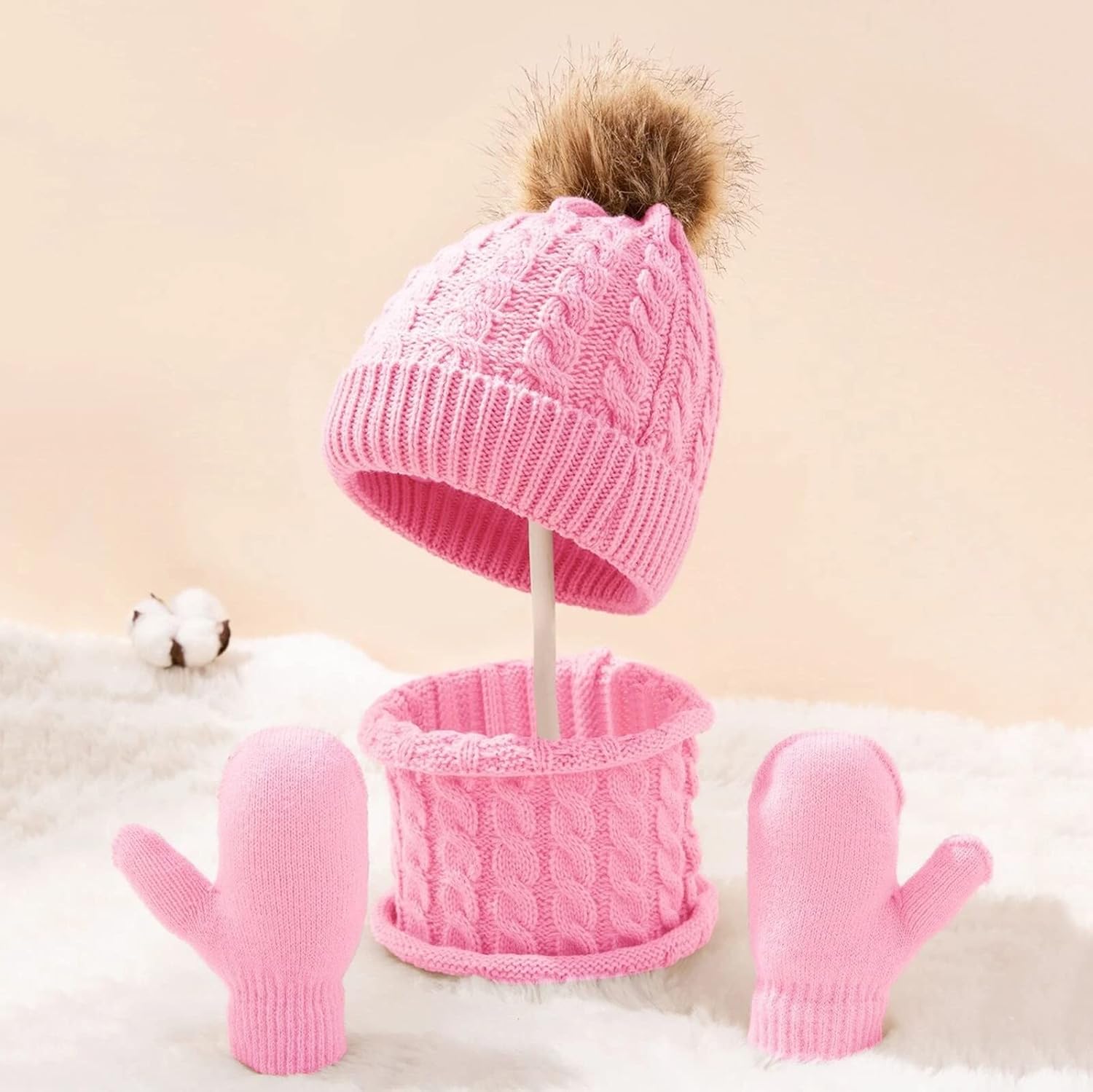 Toddler Winter Hat Scarf Gloves Set with Fleece Lining