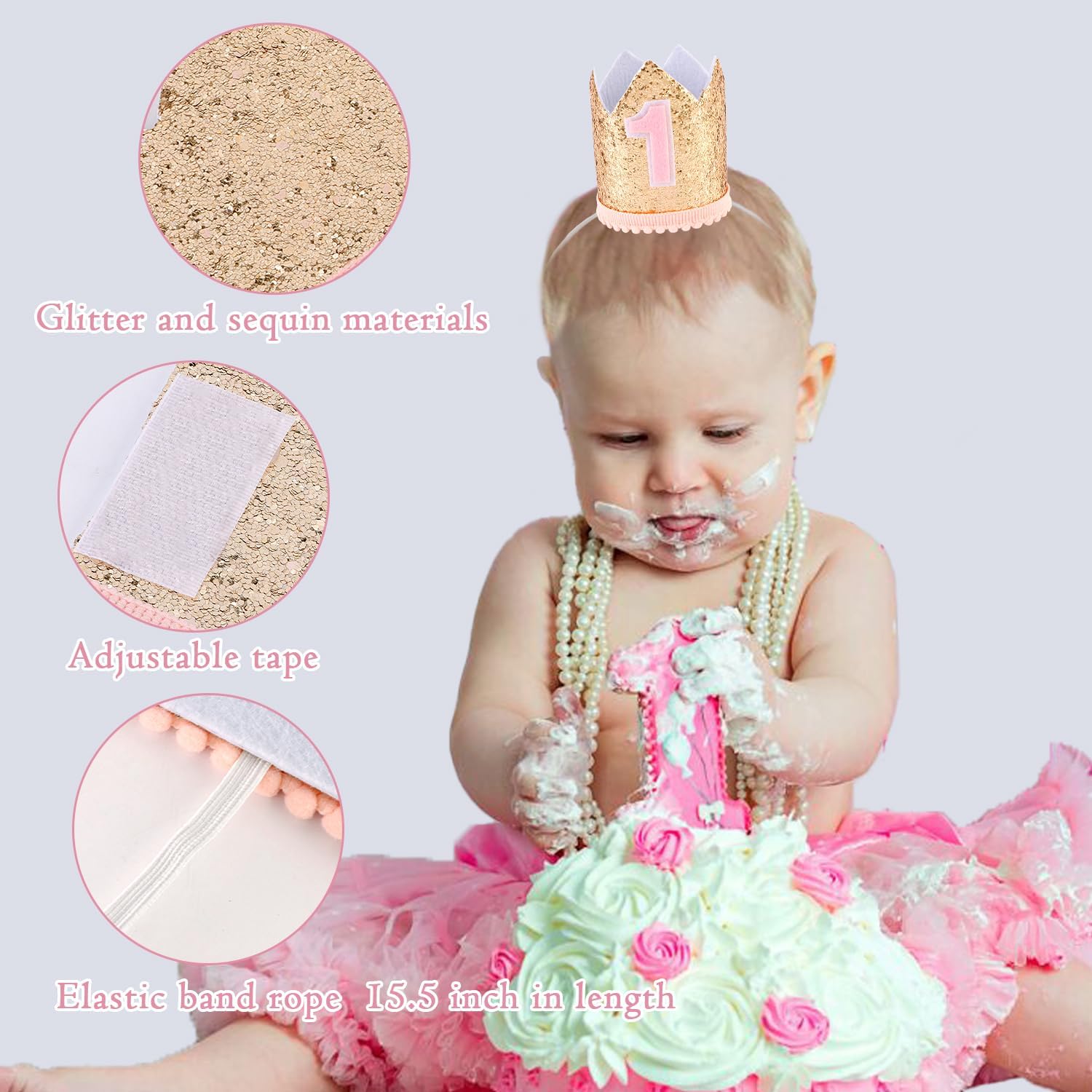 First Birthday Glitter Crown Headband for Girls