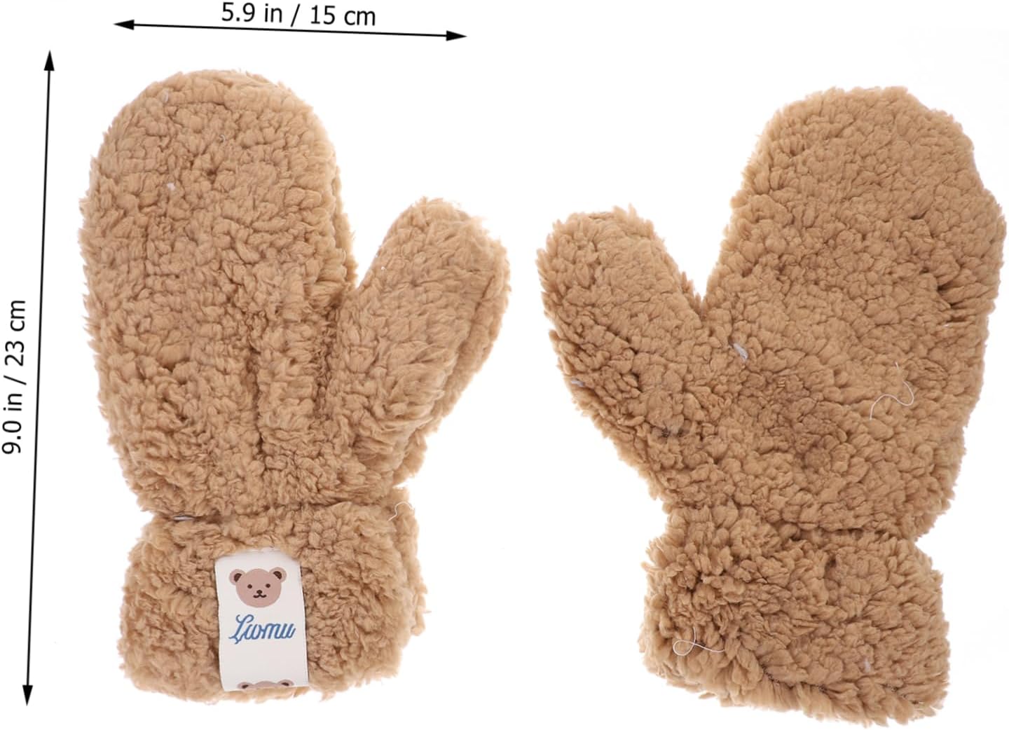 NIYANGLE Furry Girl Knitted Stretch Gloves for Cartoon Mittens in Khaki