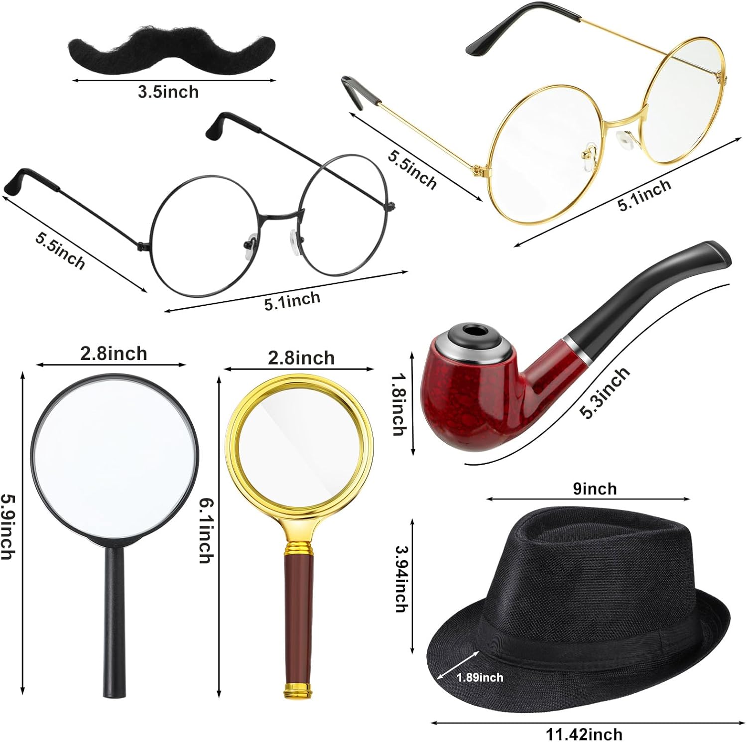 8-Piece Detective Costume Kit for Kids Adults