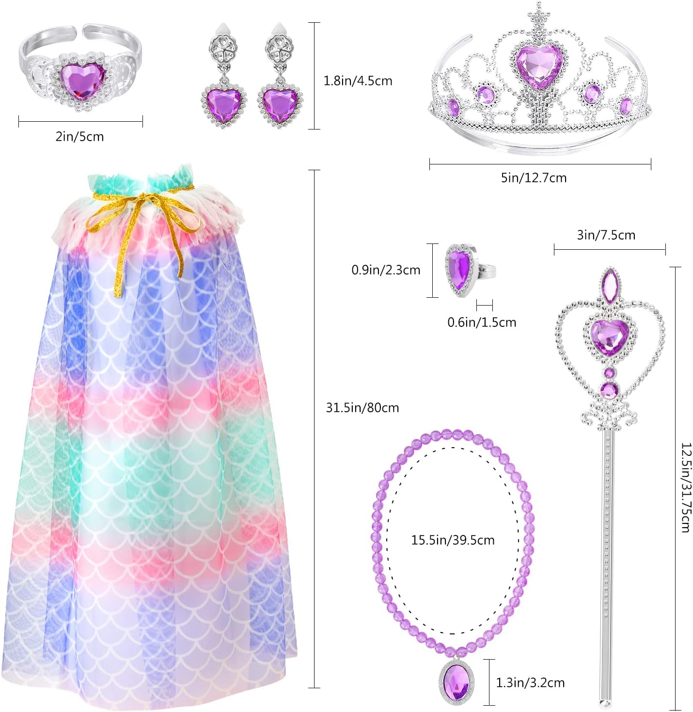 Princess Cape Set for Girls Mermaid Dress-Up Accessories