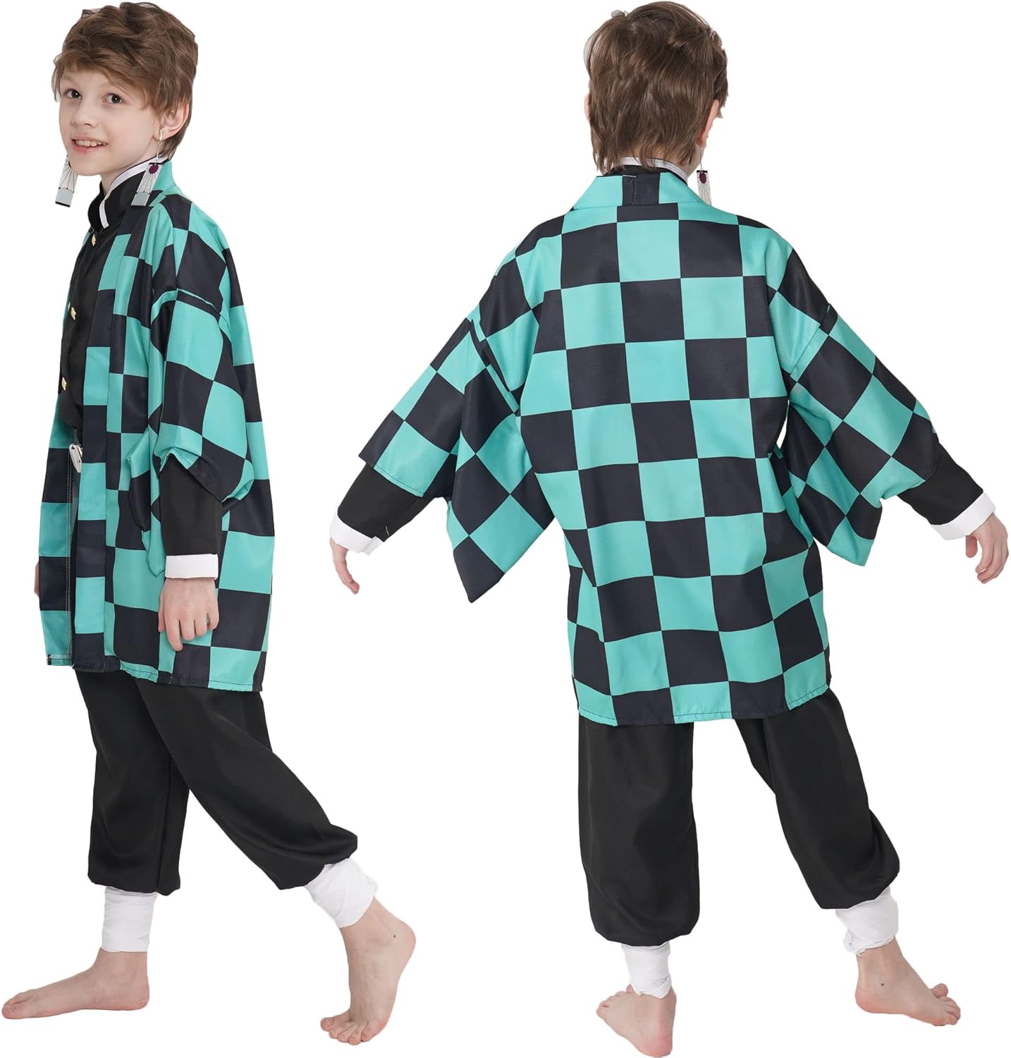Mens Kimono Costume for Boys Halloween Pink Kamado Cosplay Includes Accessories