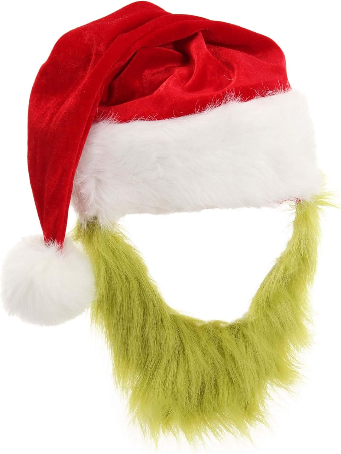 Adjustable Grinch Santa Hat with Fur beard