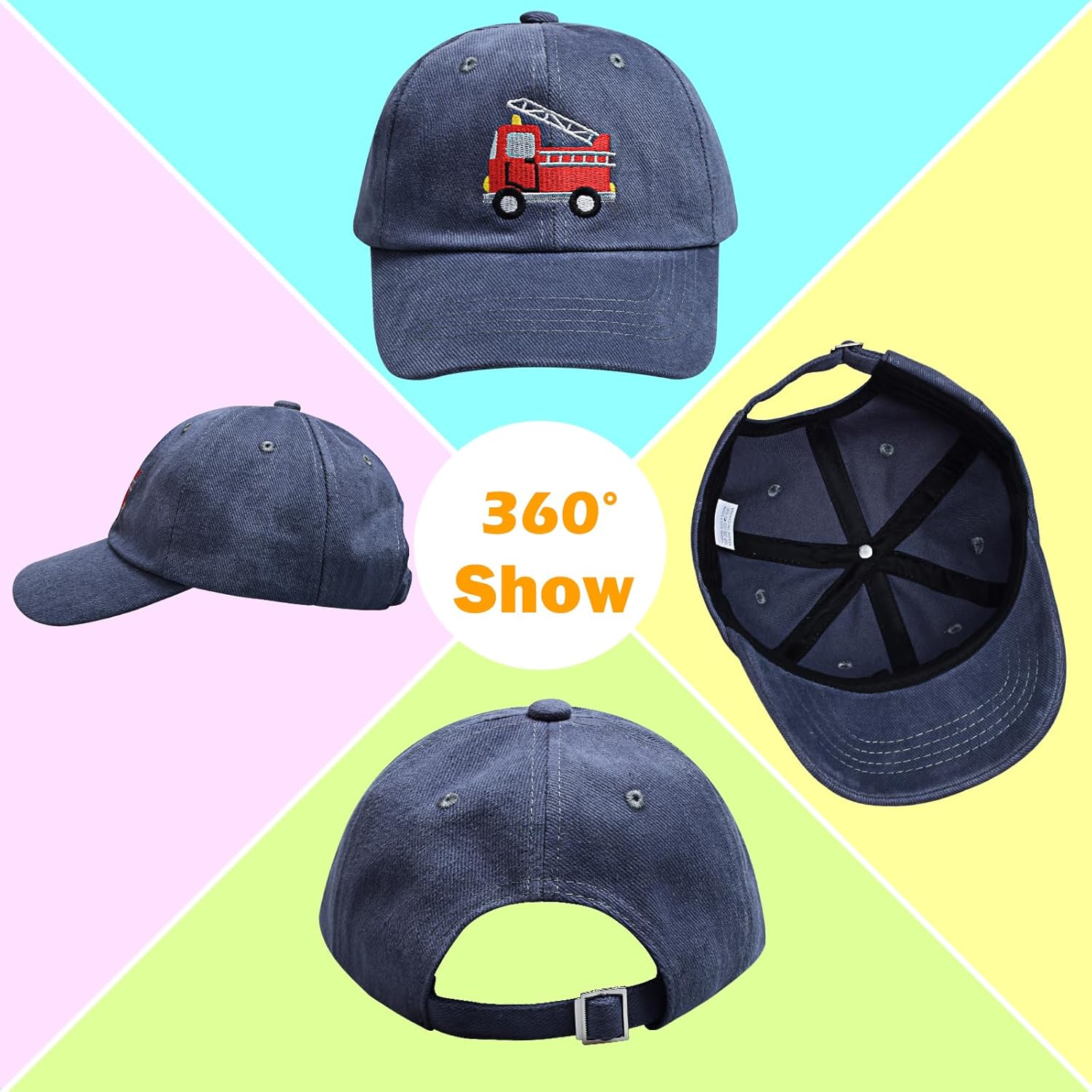Cute Kids Baseball Cap with Fire Truck Embroidery