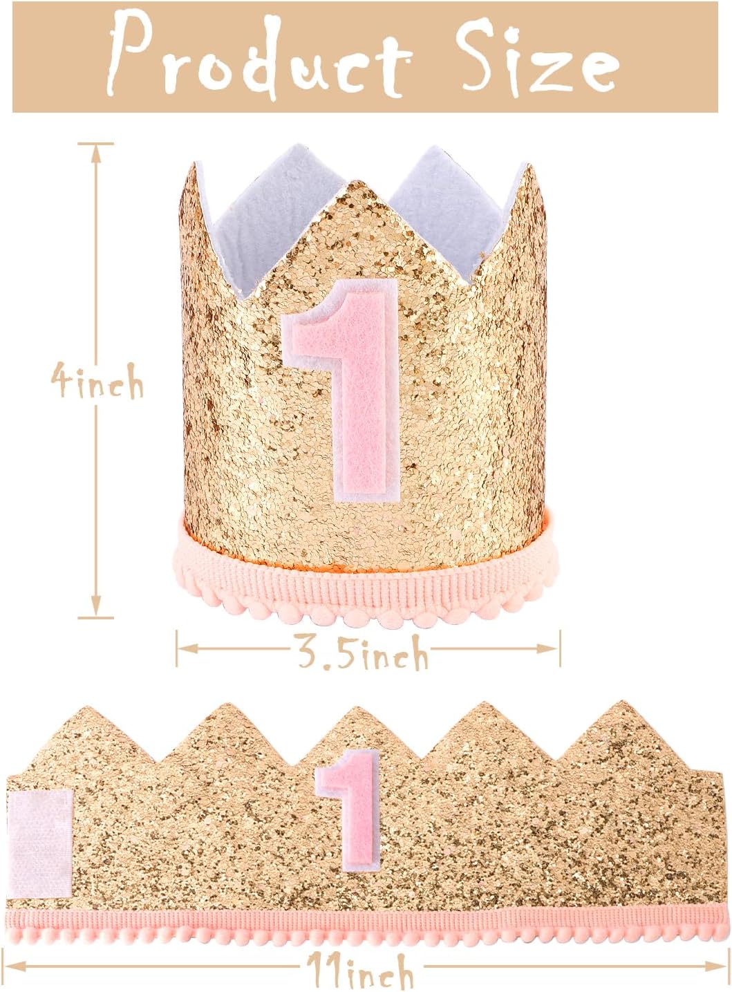 First Birthday Glitter Crown Headband for Girls