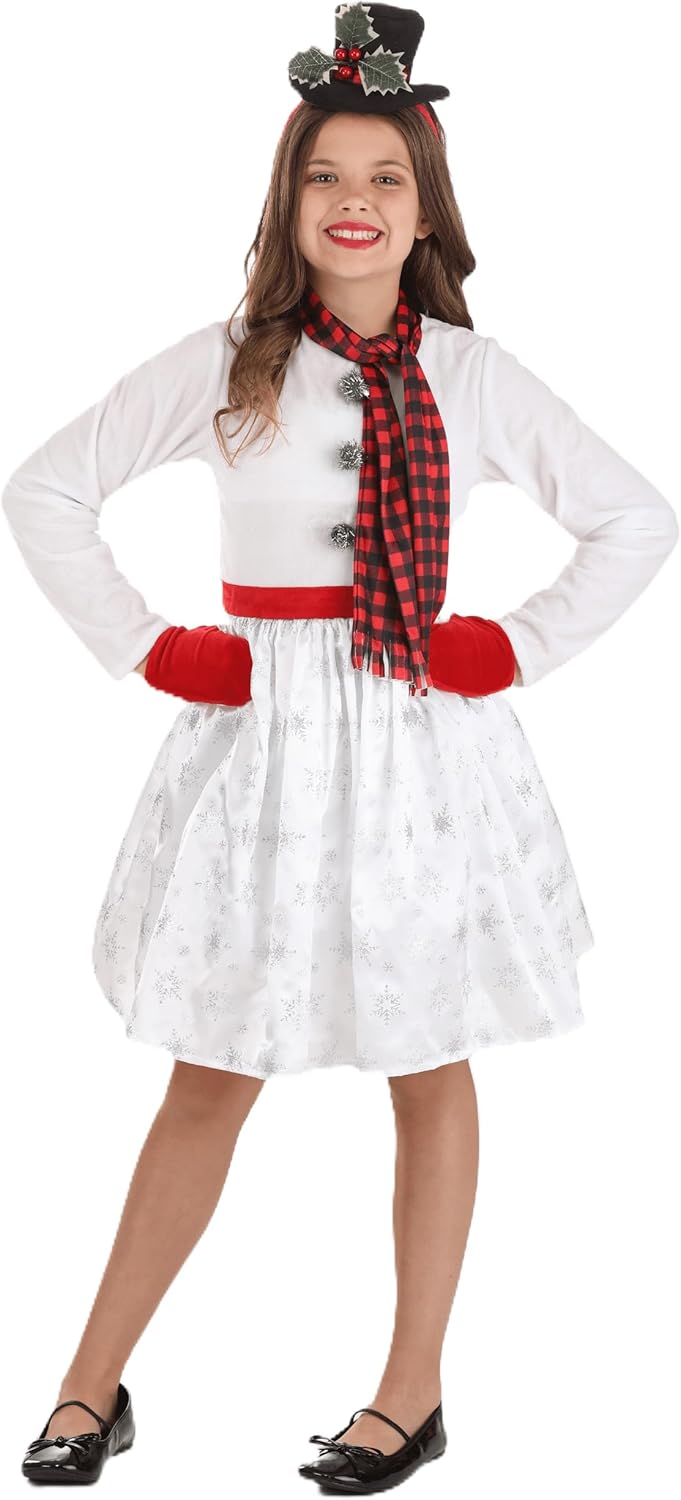 Fun Costumes - SnowGirl Costume glitter snowman dress scarf mitten set