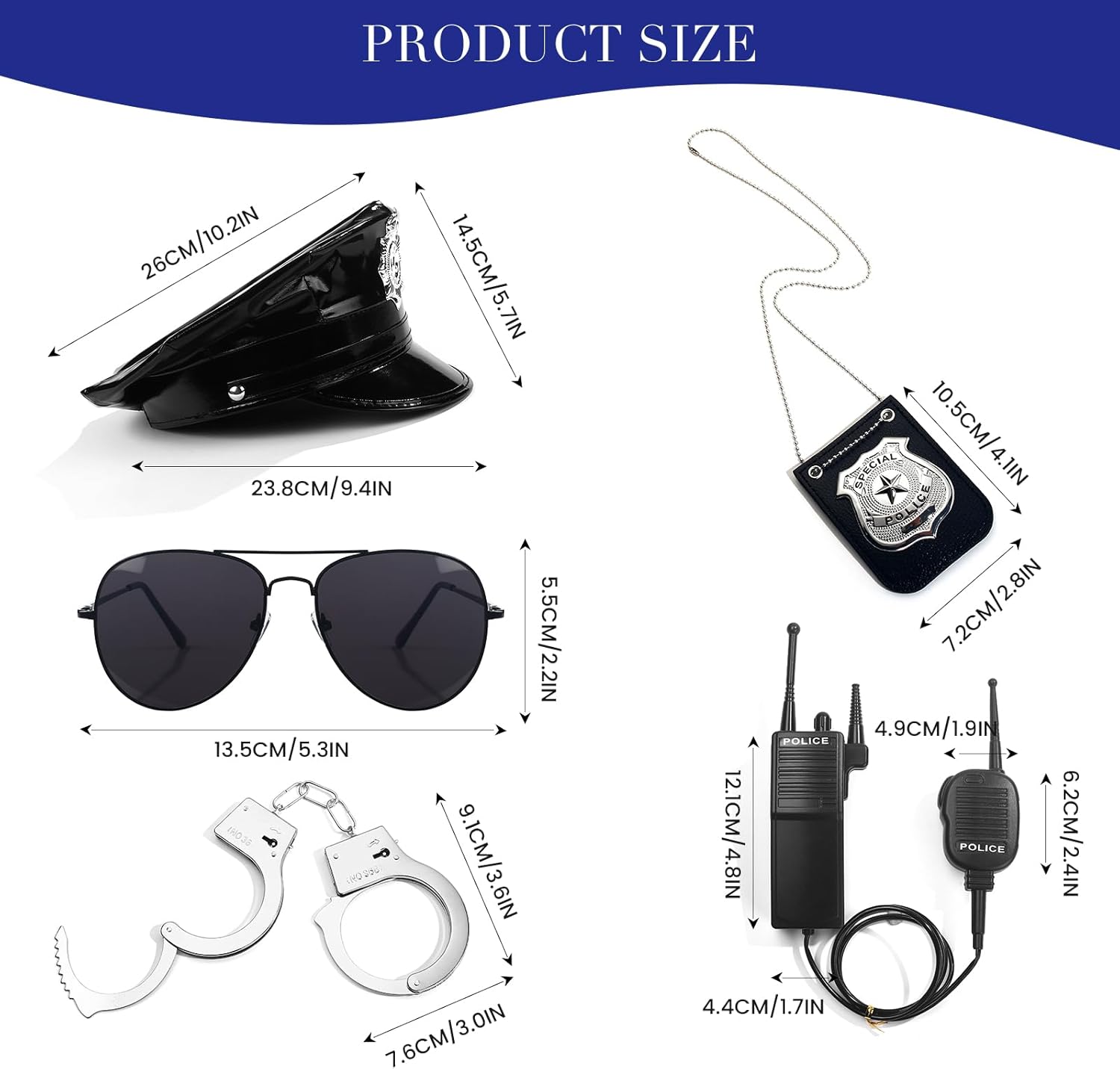 Adjustable Police Hat for Women Men Cop Accessories Set