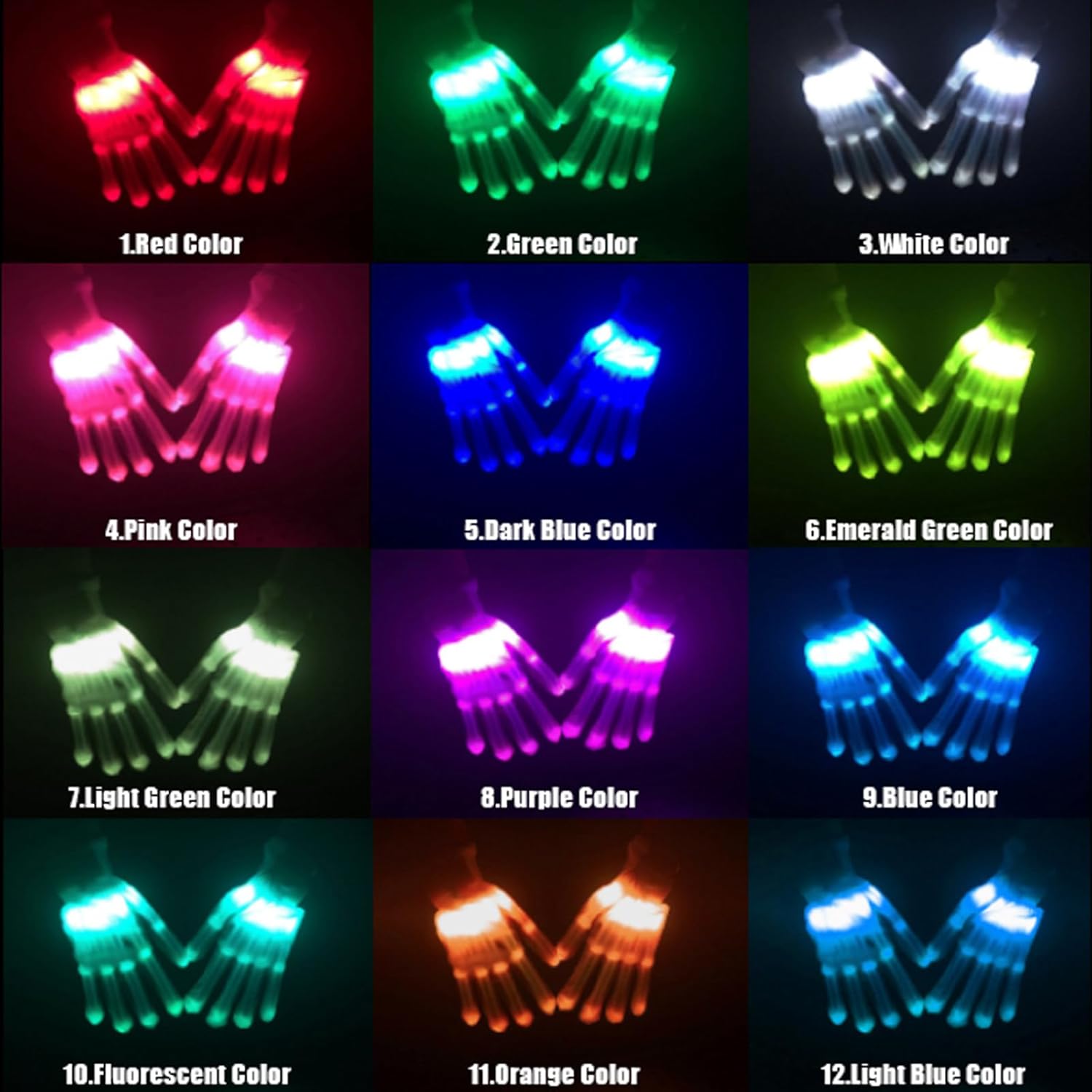 12 color LED Glow Gloves