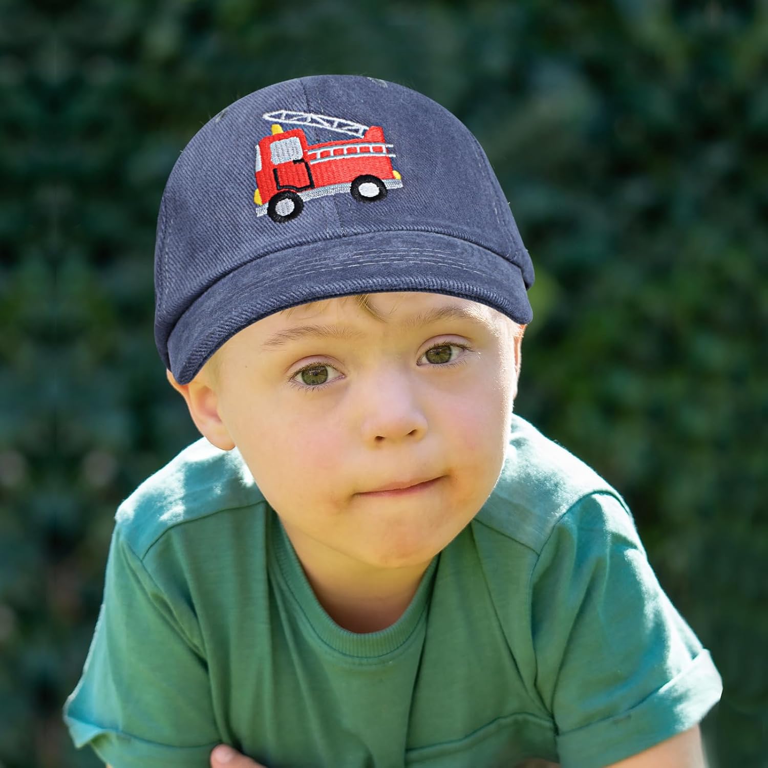 Cute Kids Baseball Cap with Fire Truck Embroidery