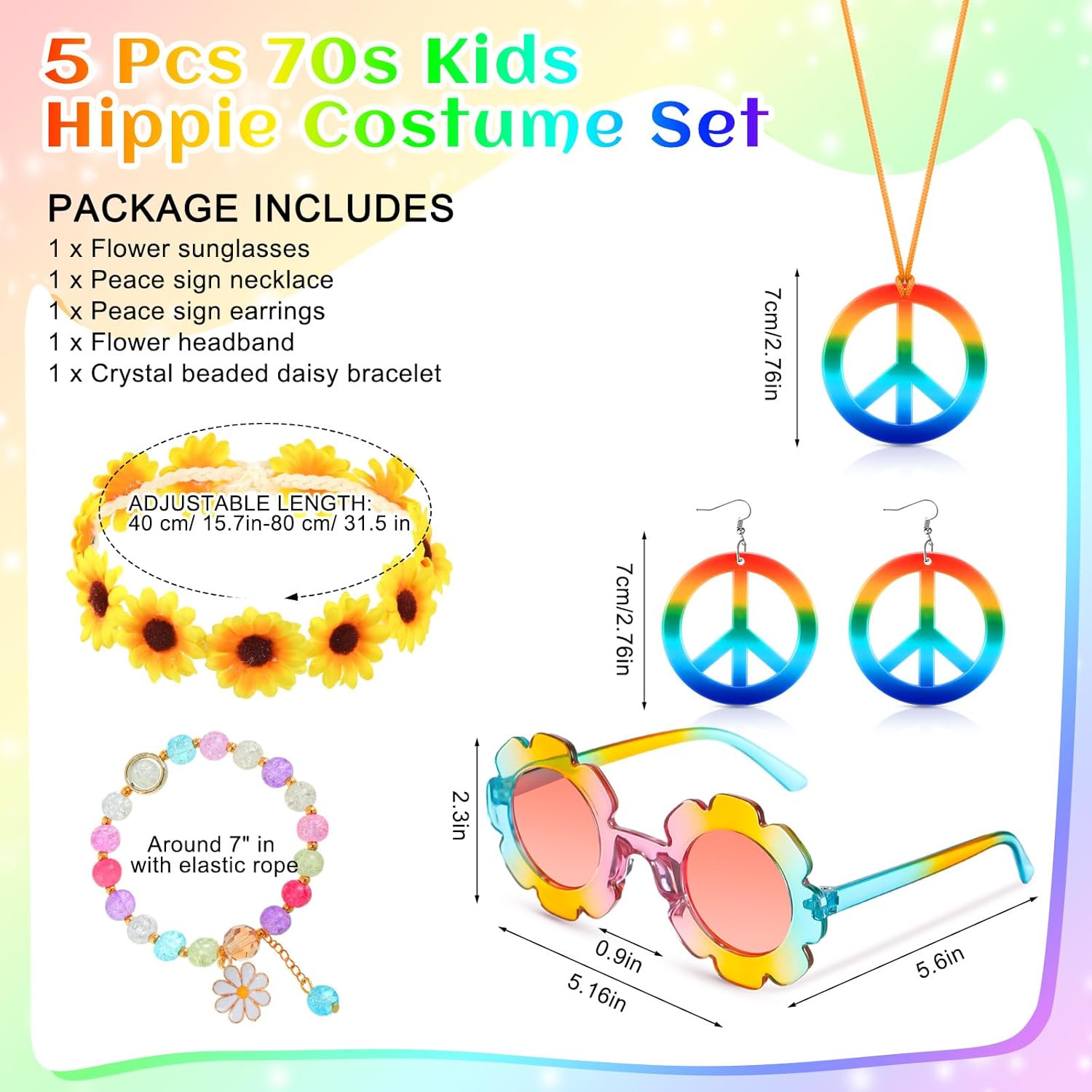 Hippie Accessories for Kids - Boho Peace Sign Set