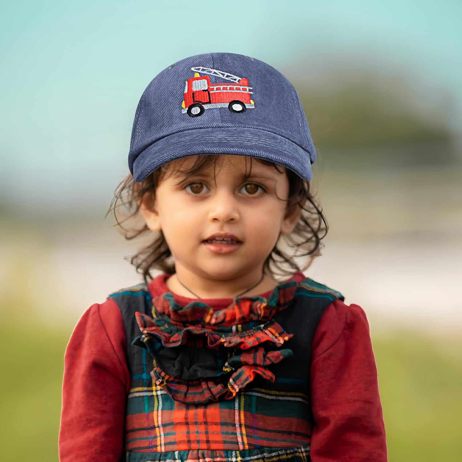 Cute Kids Baseball Cap with Fire Truck Embroidery