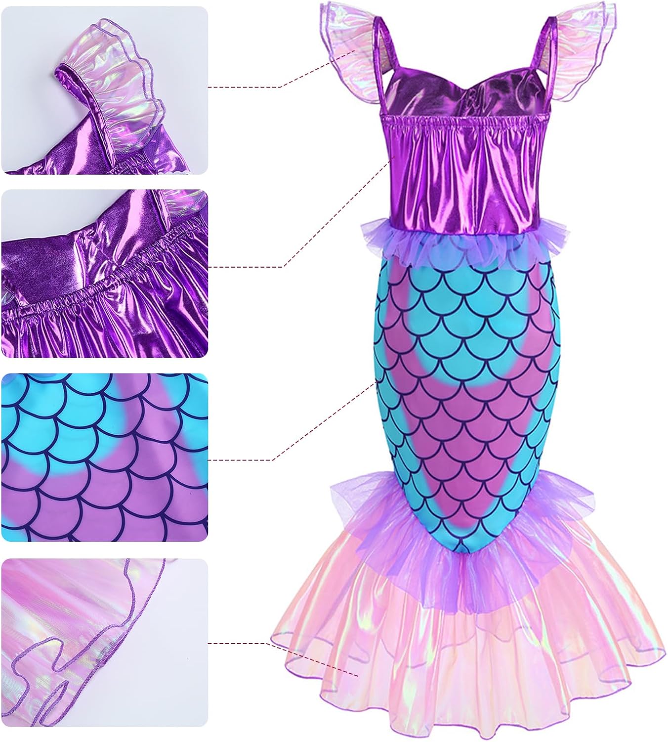 Mermaid Princess Costume Halloween Role-Playing Accessories for Girls with Crown