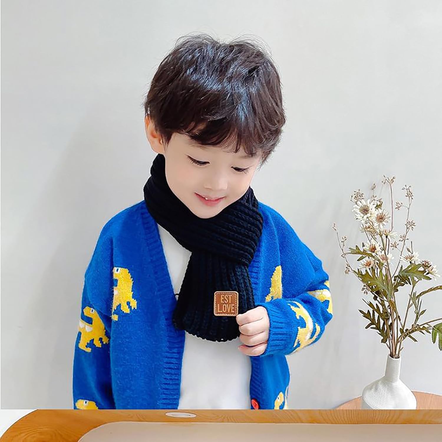 BEARUN Knit Kids Scarf - Solid Color Warm Soft