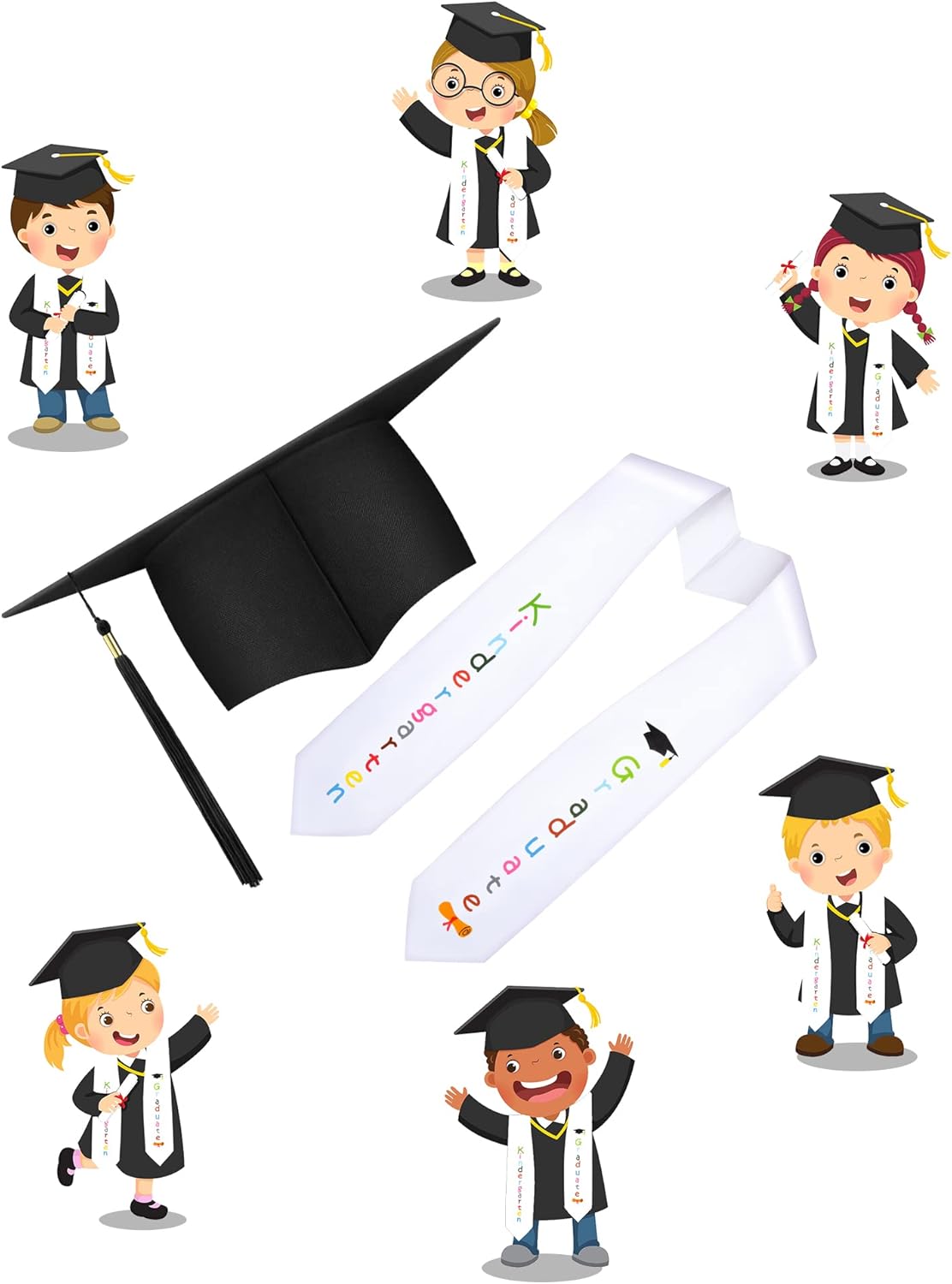 Geyoga 2 Piece Kids Graduation Set Sash and Cap