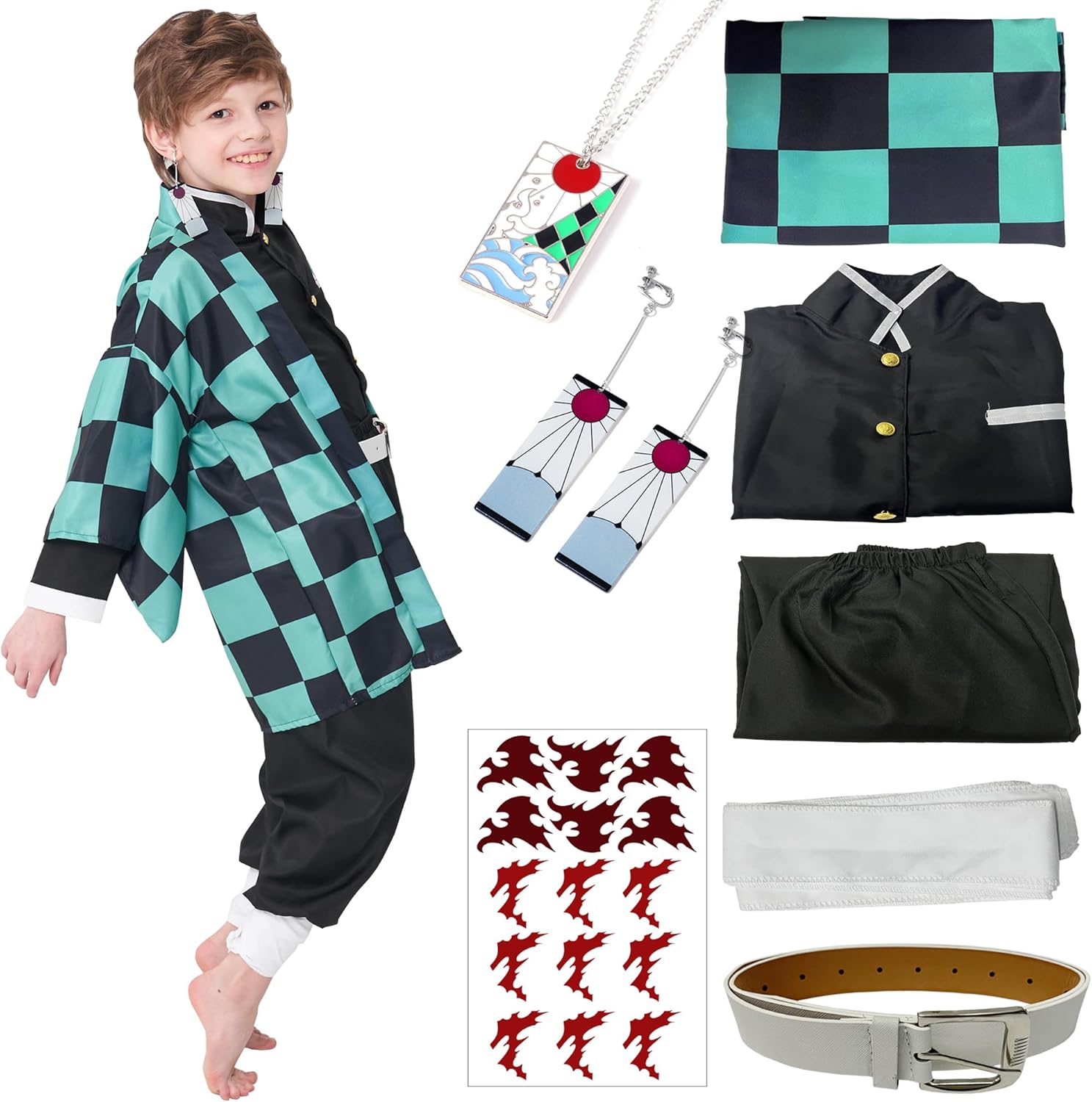 Mens Kimono Costume for Boys Halloween Pink Kamado Cosplay Includes Accessories