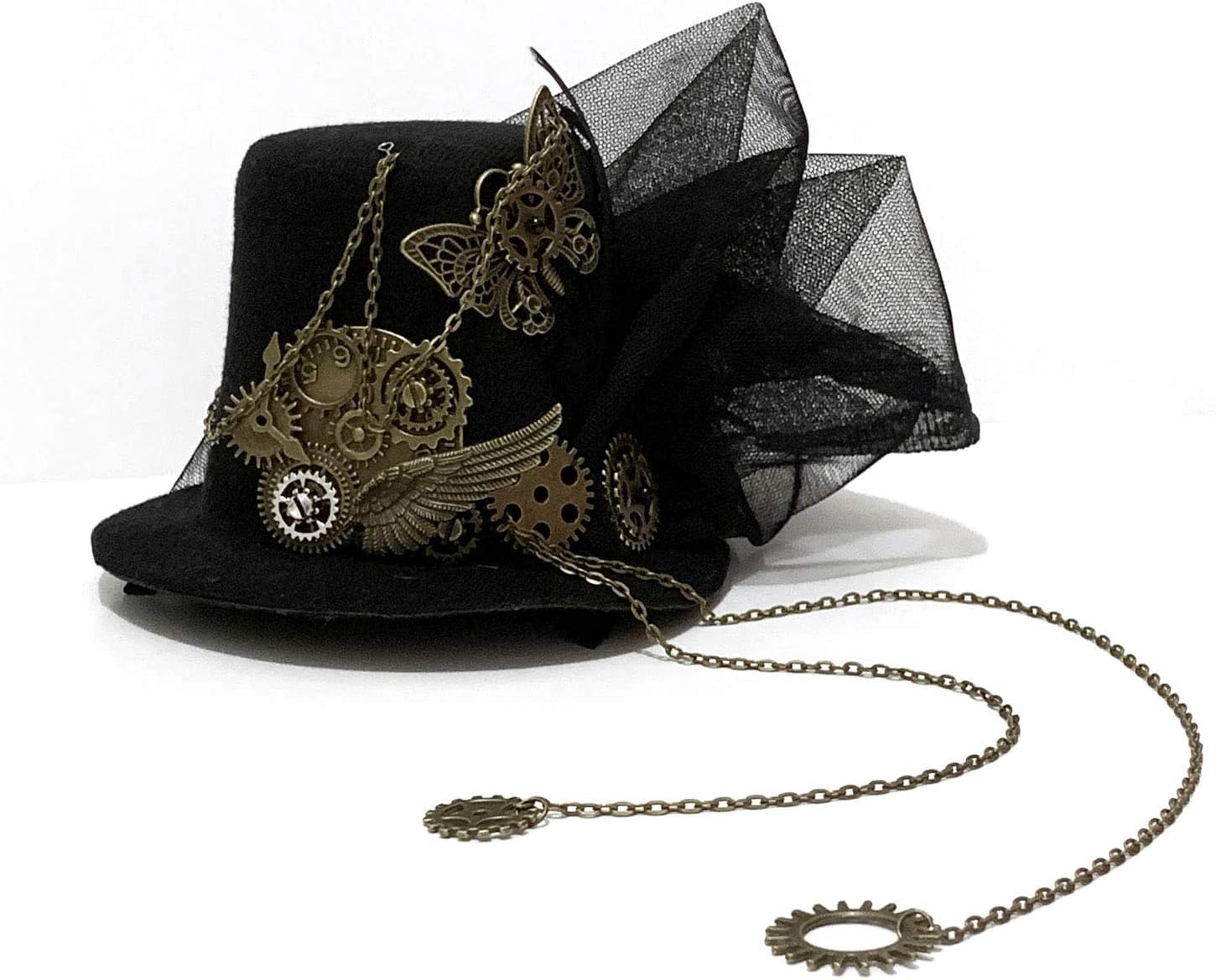 Punk Steampunk Womens Mini Top Hat Gears Black Hair Accessory