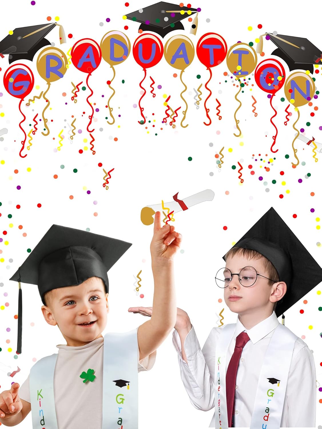 Geyoga 2 Piece Kids Graduation Set Sash and Cap