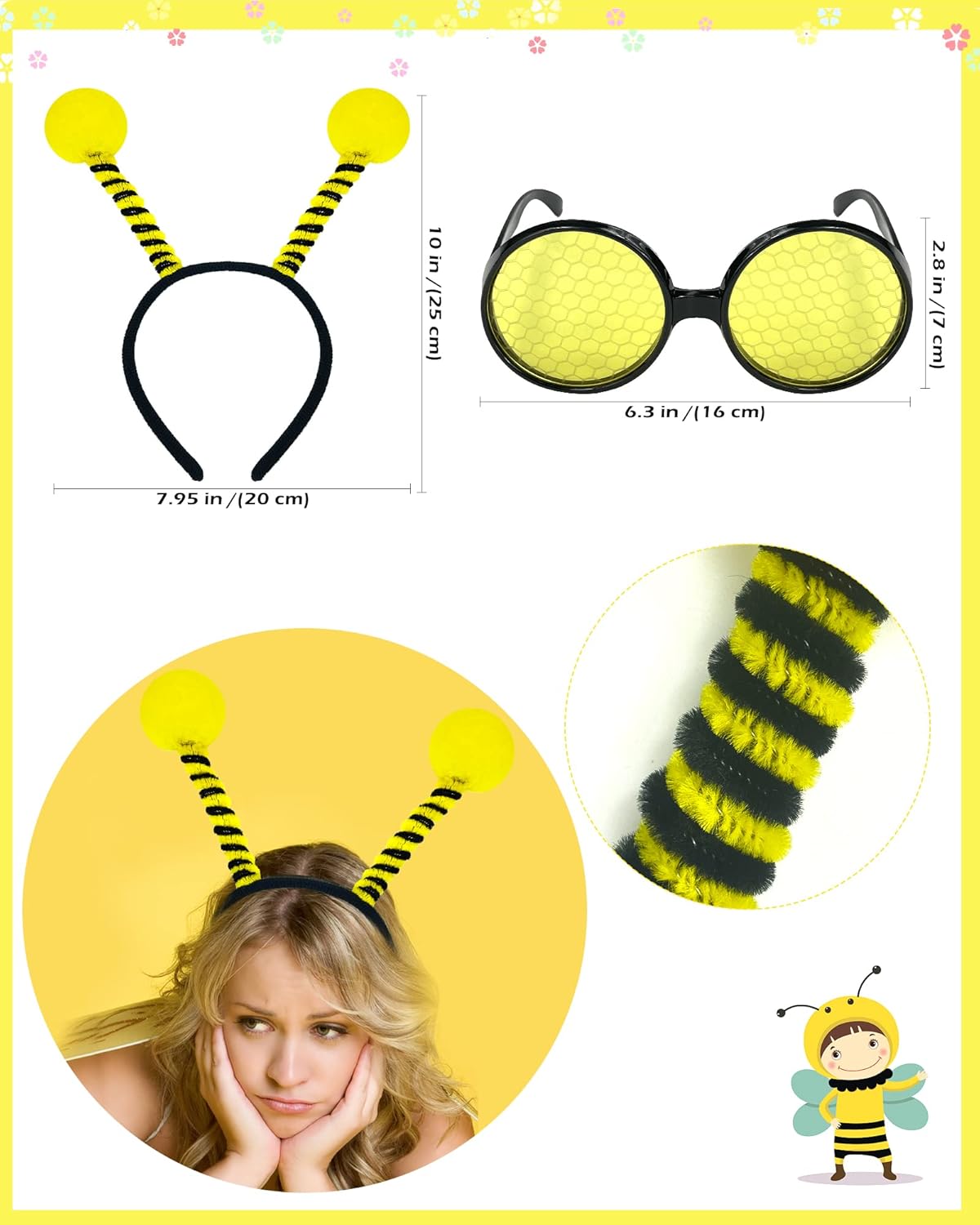 Bee antenna headband glasses for adults