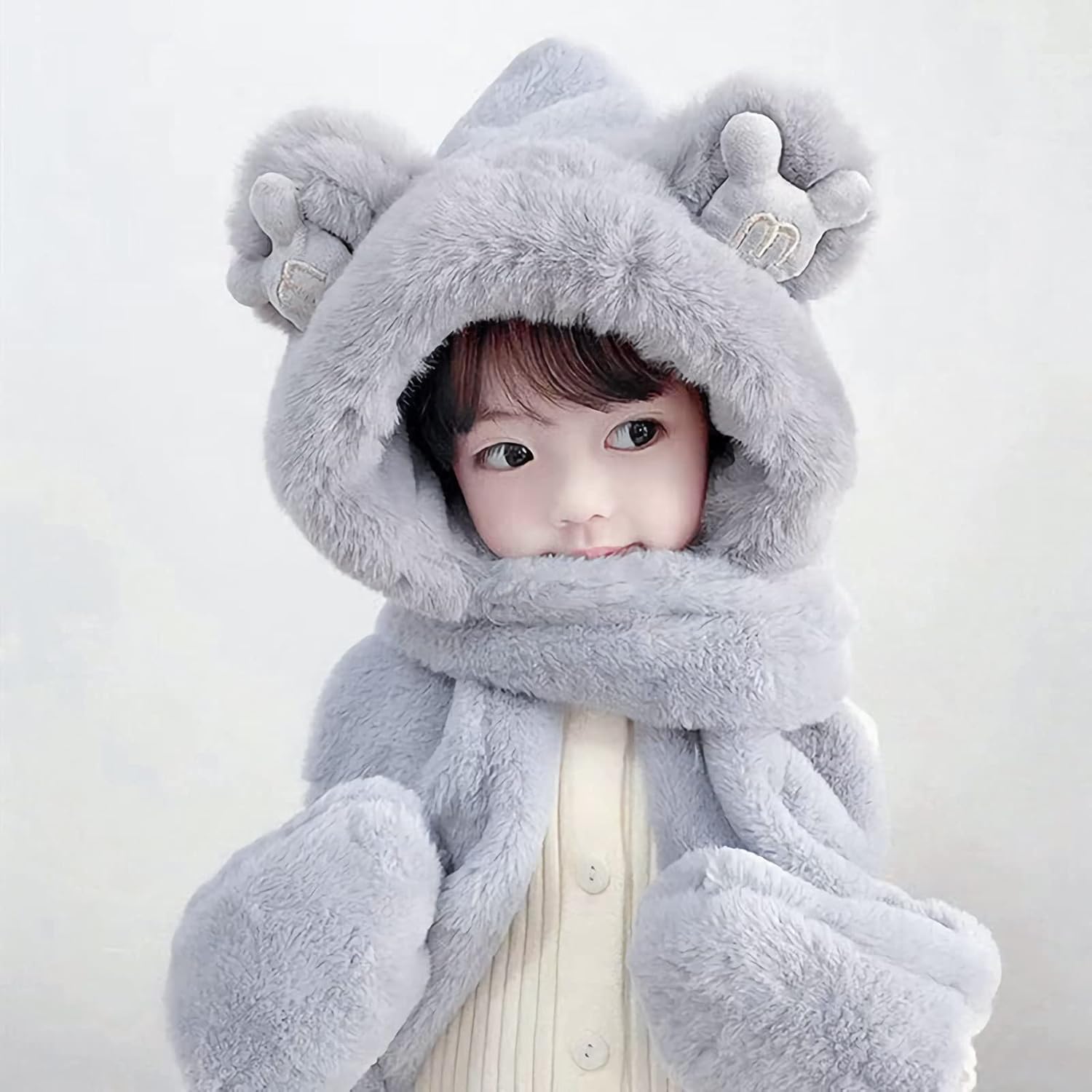 Kids Winter Hat Scarf Mittens 3 in 1 Hat Faux Fur Hat