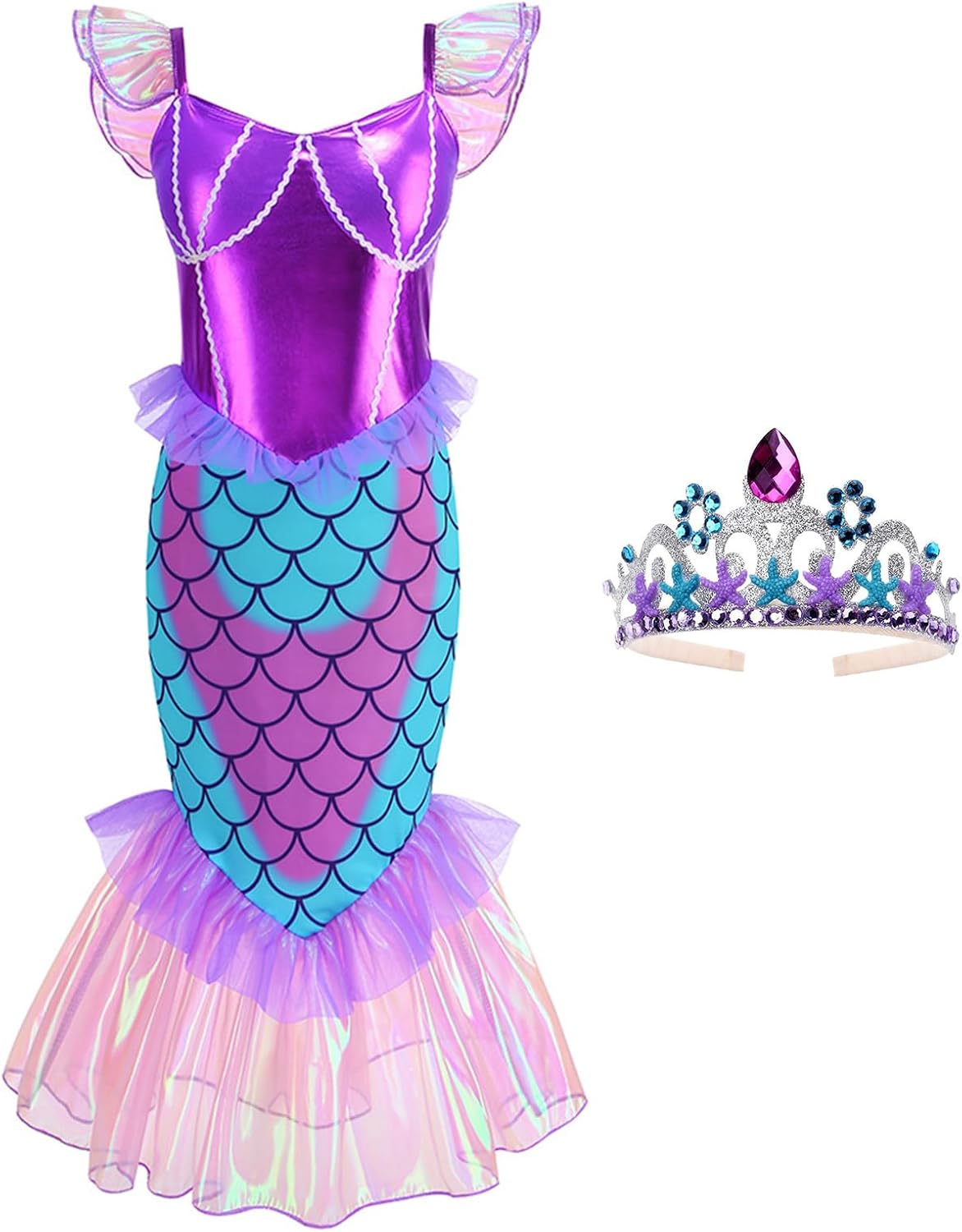 Mermaid Princess Costume Halloween Role-Playing Accessories for Girls with Crown
