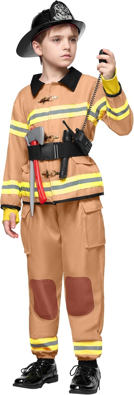 Spooktacular Boys Fireman Costume - Halloween Firefighter Kids Jumpsuit