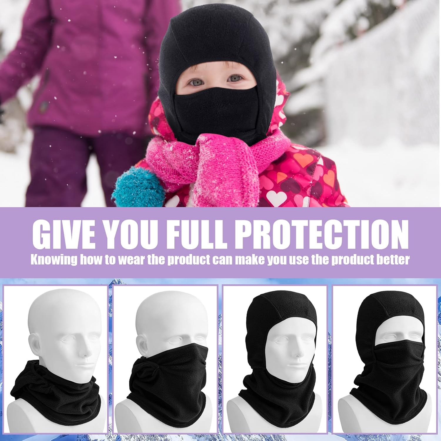Funtery Kids Winter Face Mask Set - 4-Piece Balaclava for Skiing Cycling