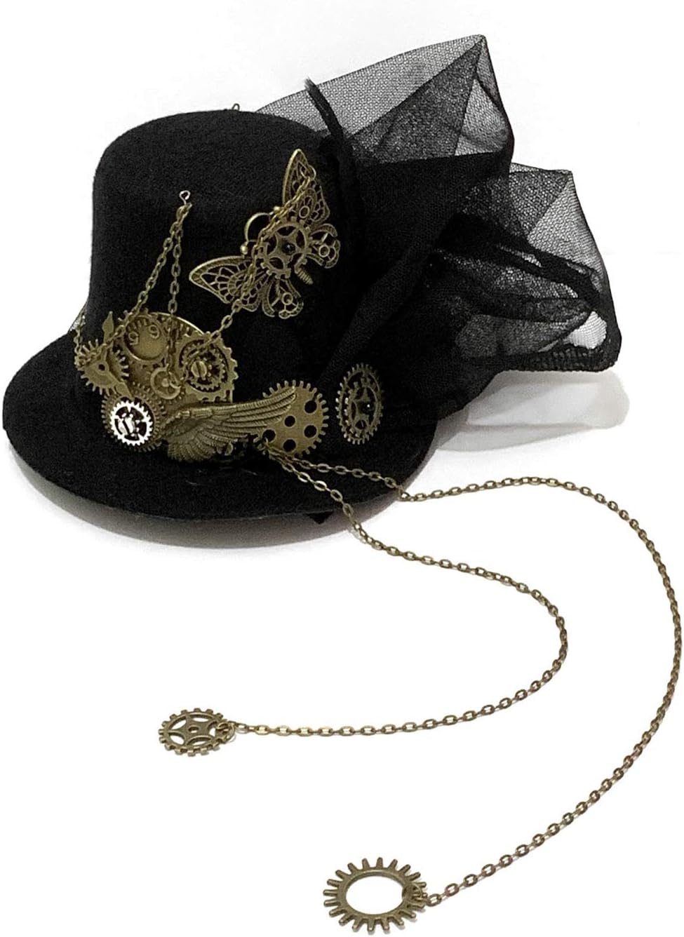 Punk Steampunk Womens Mini Top Hat Gears Black Hair Accessory