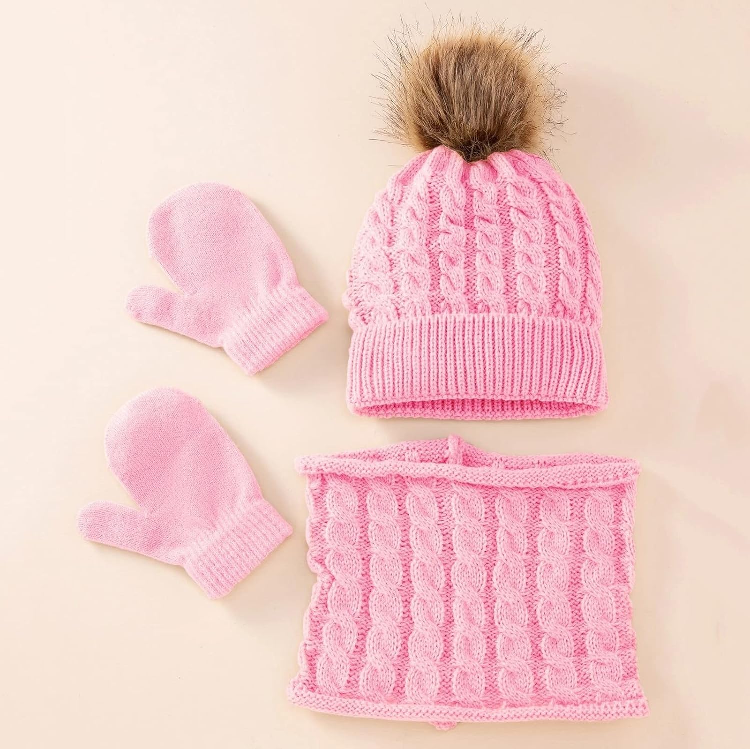 Toddler Winter Hat Scarf Gloves Set with Fleece Lining