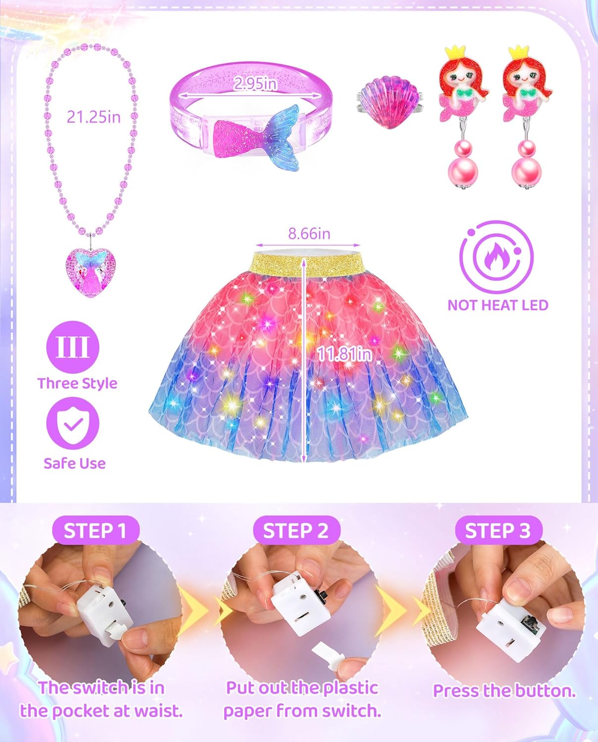 OHARLOBE Princess Dress Up for Girls 4-6 Light Up Costume Set