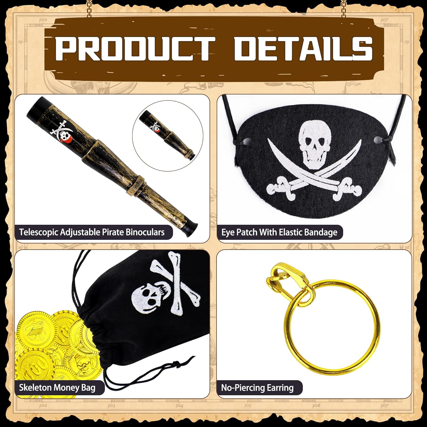 Pirate Accessory Bundle for Kids Adults